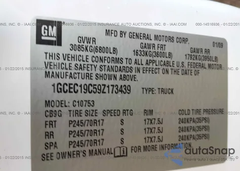 2009 Chevrolet Silverado C1500 z USA, uszkodzony, nr VIN 1GCEC19C59Z173439